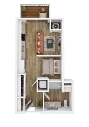 Floor plan for studio, 1 bath, 480 sqft